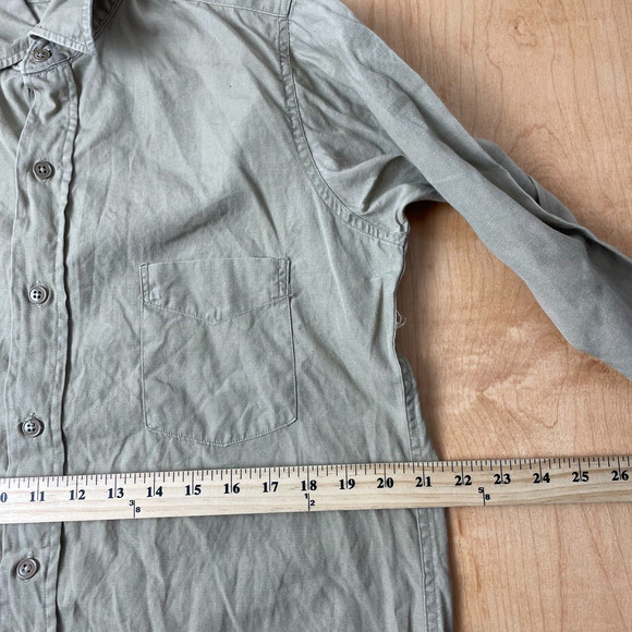 Vintage Post WWII USN Medium Solid Beige Long Sleeve Full Button Collared Shirt - Picture 7 of 10